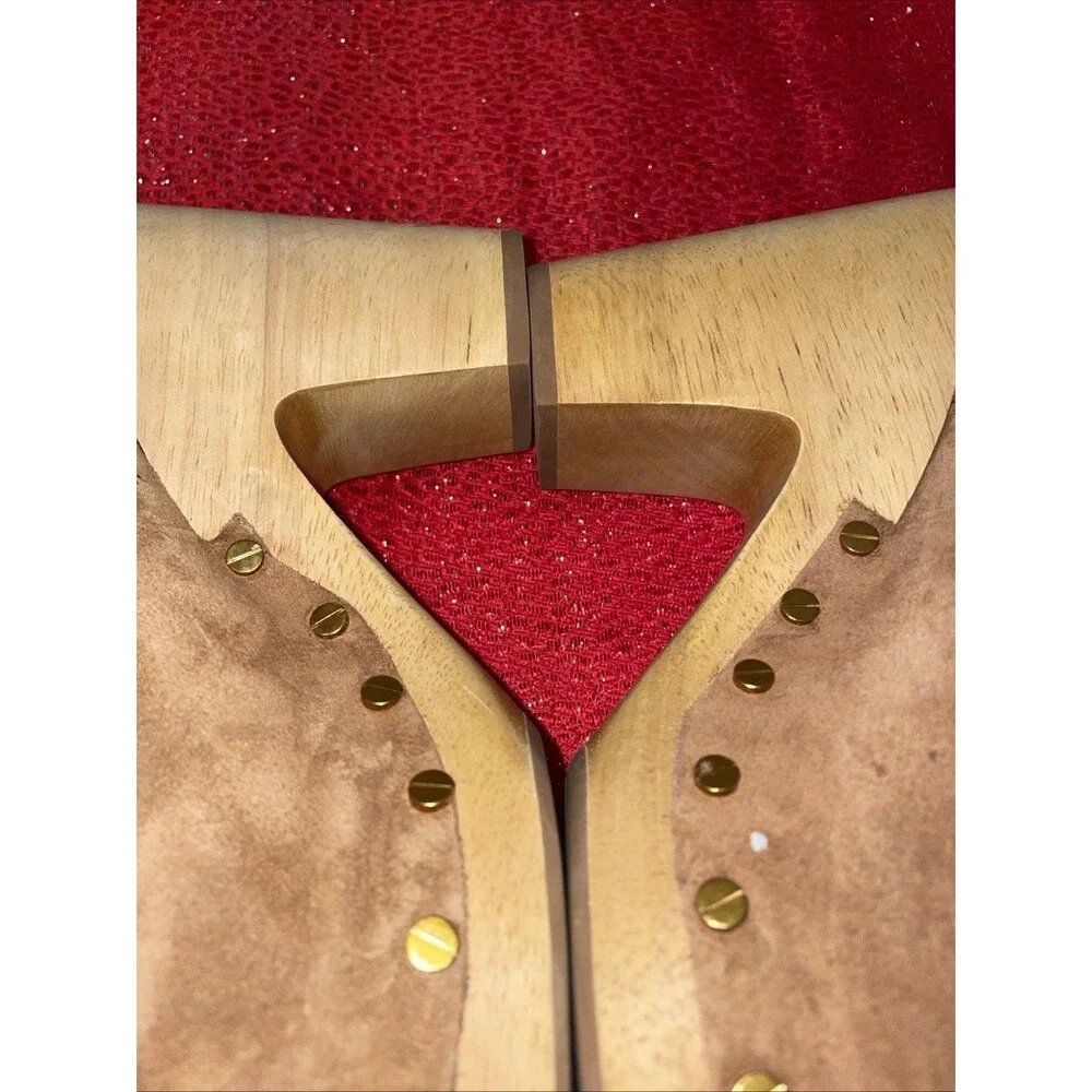 Veronica Beard Dacey Buckle Suede Clogs size 11M USA women Tan Pecan Wood Metals
